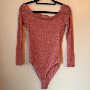 Hollister Pink Floral Lace Long sleeve Bodysuit
